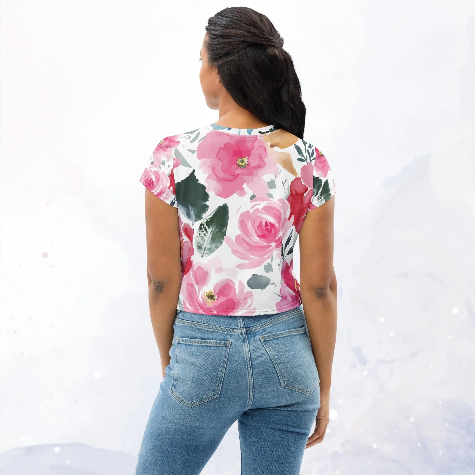 Bold Floral Pattern Womens Print Crop Tee