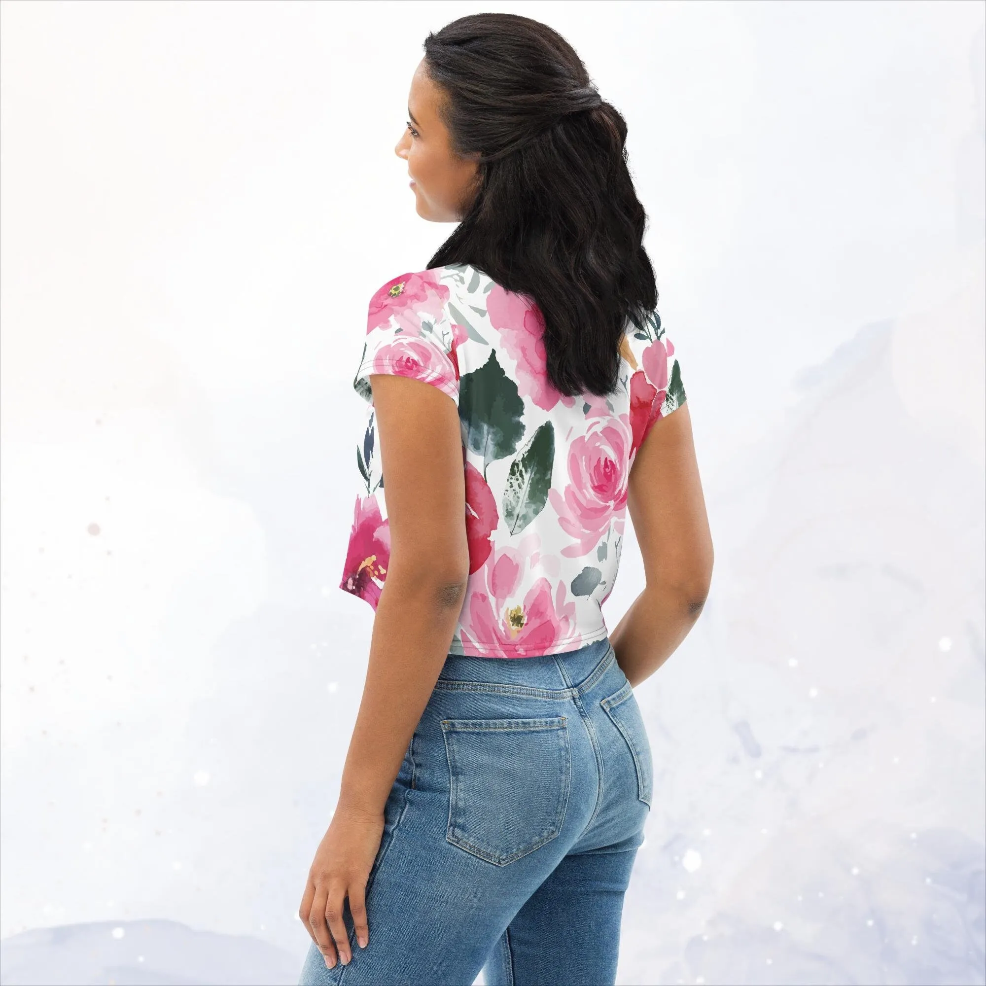 Bold Floral Pattern Womens Print Crop Tee