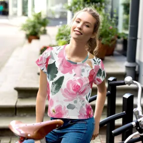 Bold Floral Pattern Womens Print Crop Tee