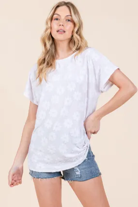 BOMBOM Floral Textured Short Sleeve T-Shirt