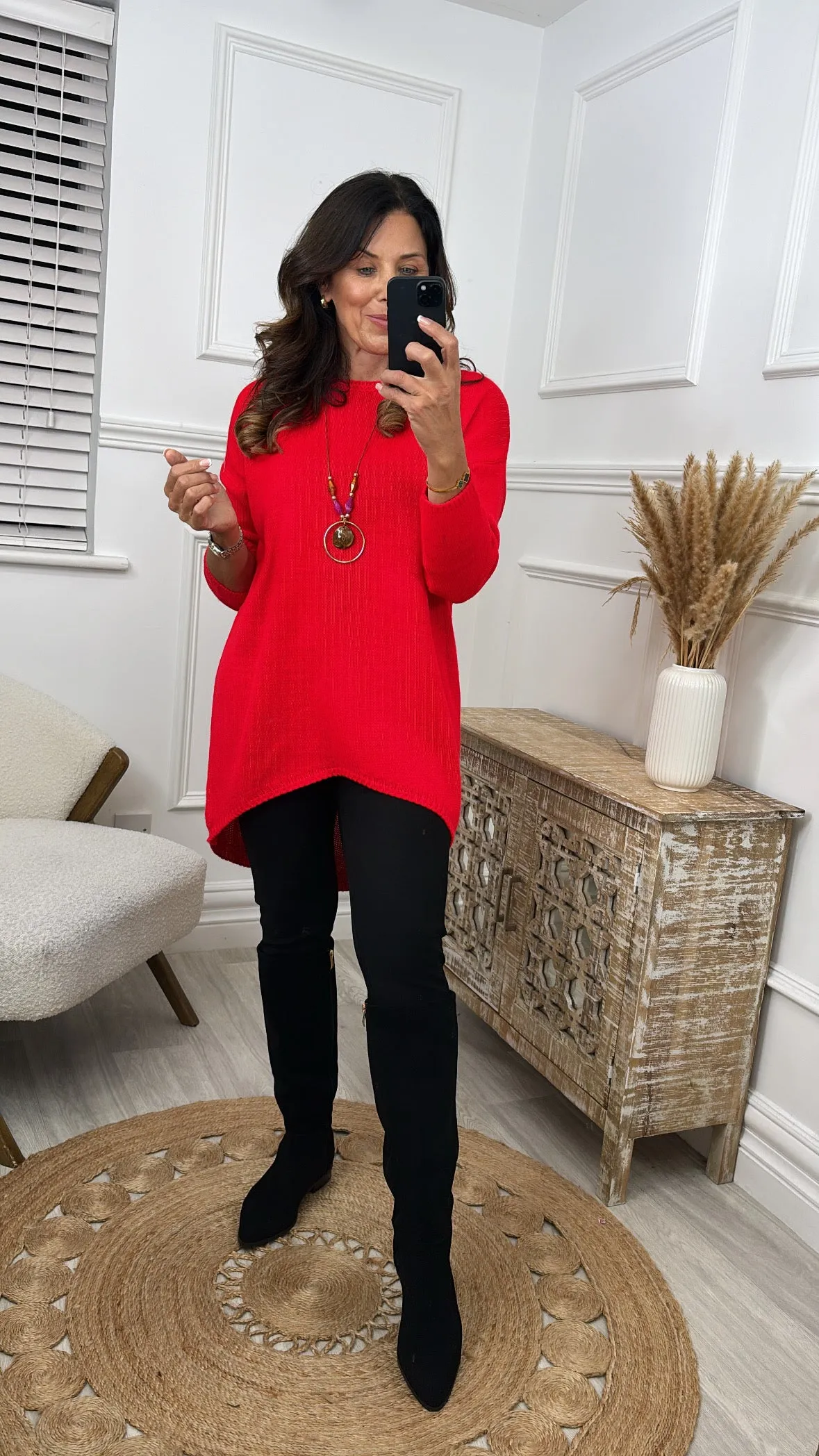 Brid Red Dipped Hem Jumper