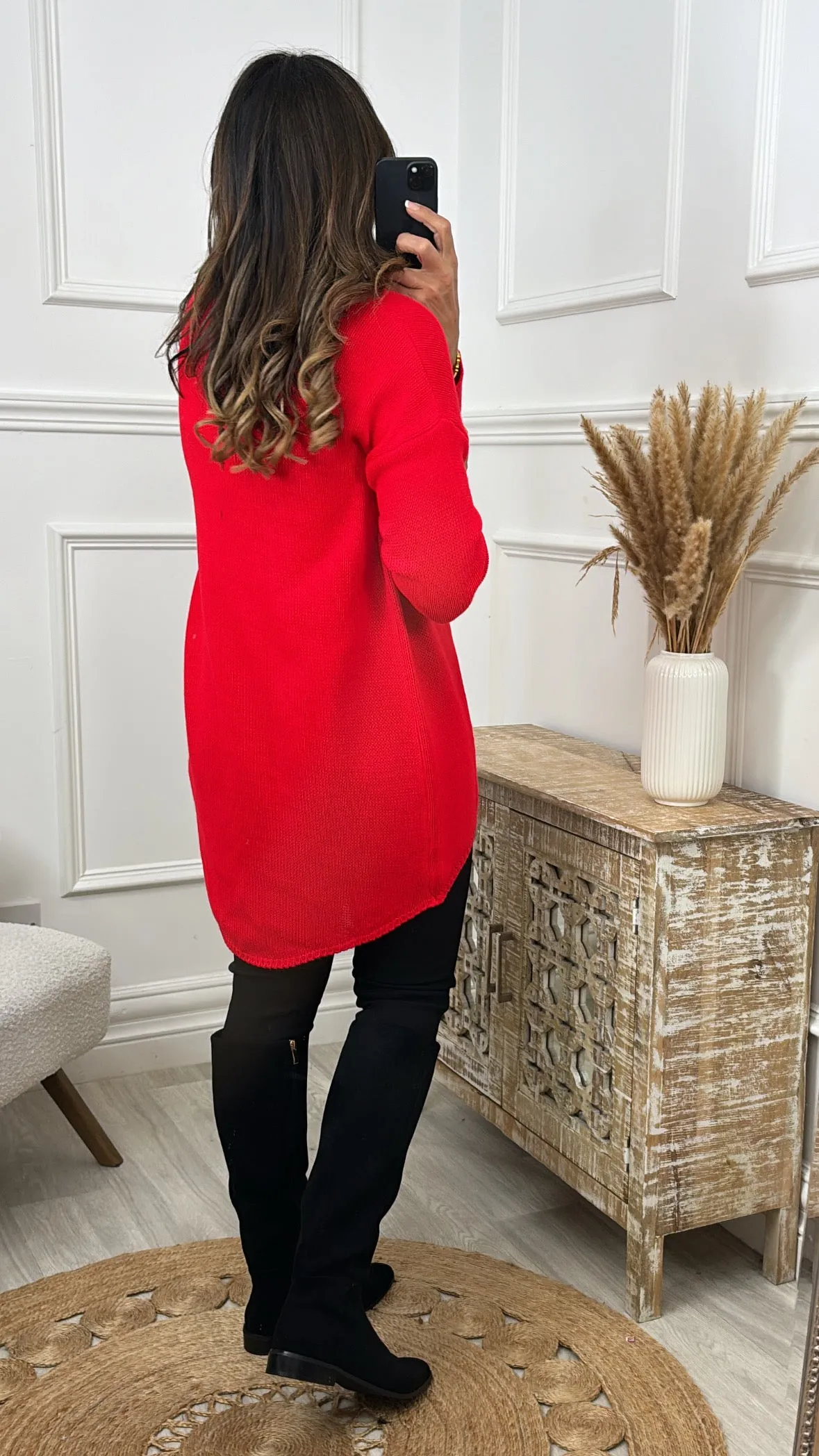 Brid Red Dipped Hem Jumper