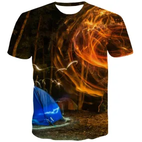 Camping T-shirt Men Sunset T-shirts Graphic Forest Tshirt Anime Flame T-shirts 3d