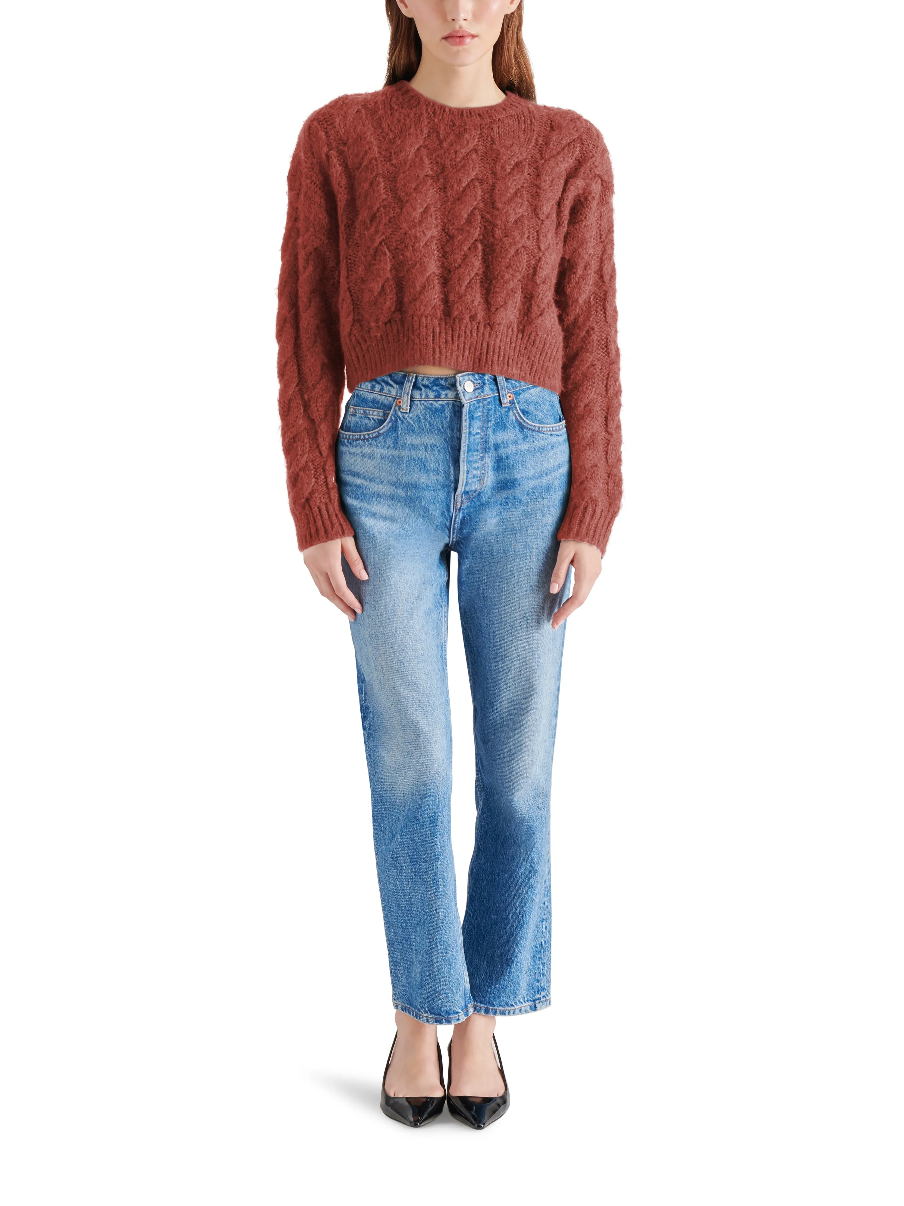 Ceronne Cable Knit Sweater, Baked Apple | Steve Madden