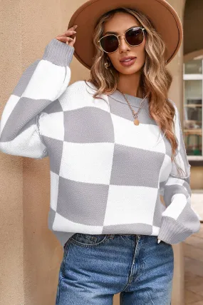 Checkered Bishop Sleeve Sweater