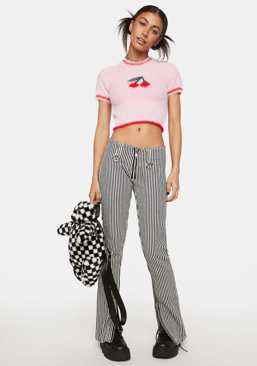 Cherry Fuzzy Crop Sweater Top