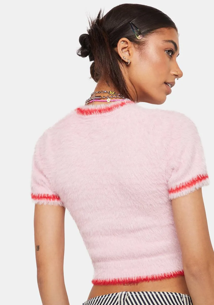 Cherry Fuzzy Crop Sweater Top