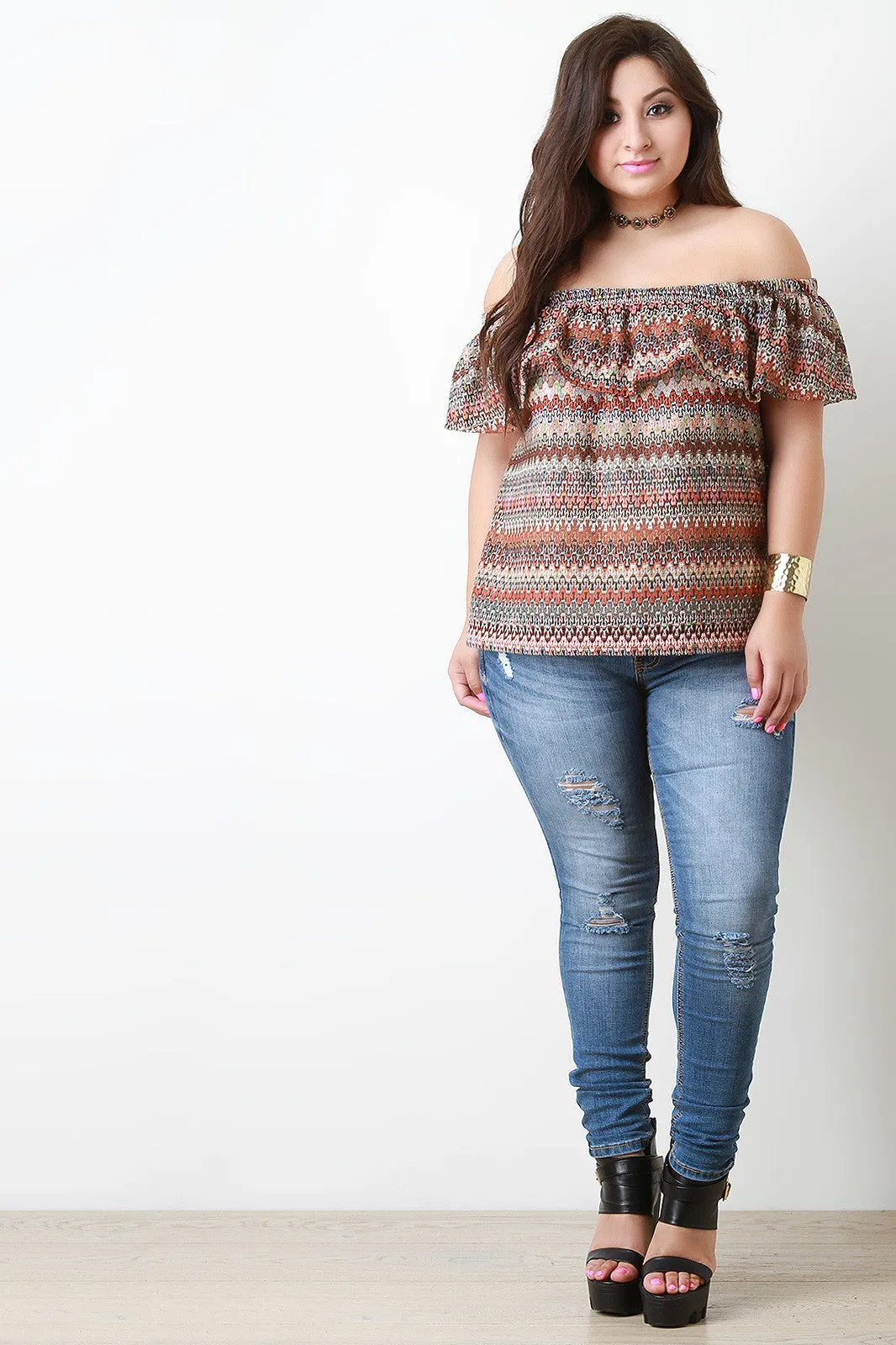 Chevron Knit Bardot flutter Top