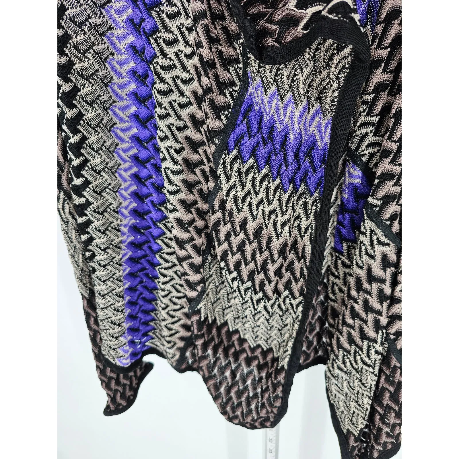 Chicos Womens Sz 1 (L) Open Front Knit Cardigan Sweater Black Purple Chevron