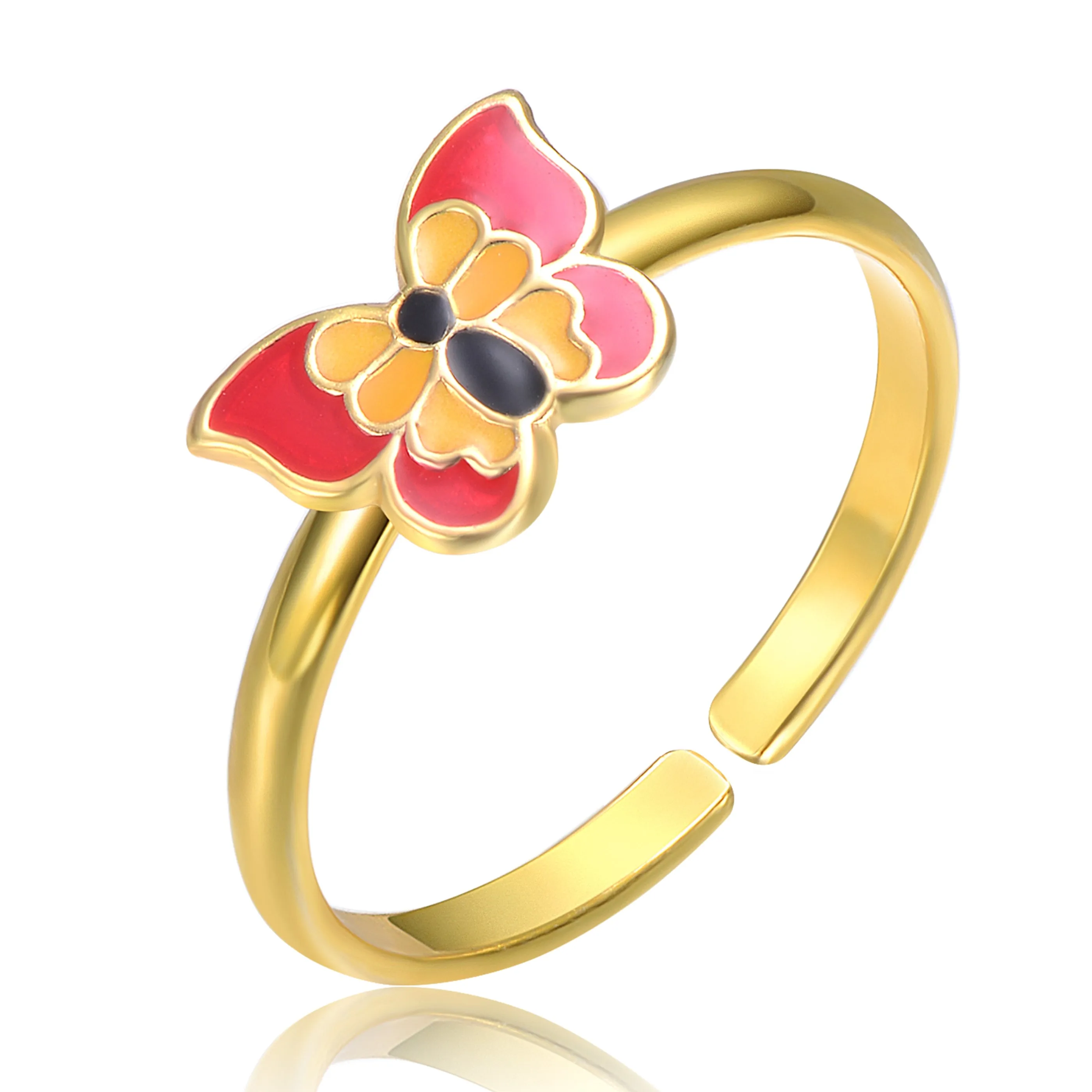 Children's 14k Gold Plated Red, Yellow & Black Enamel Butterfly Adjustable Ring