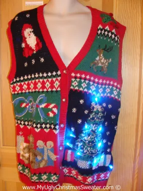 Christmas Sweater Vest with Lights Reindeer, Santa, Tree (g211)