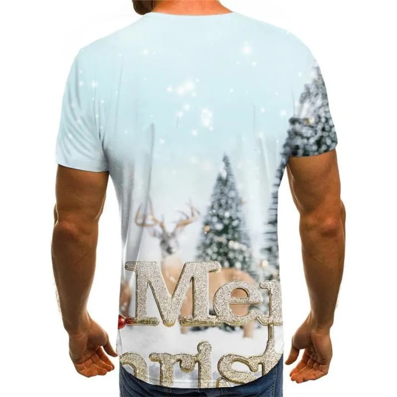 Christmas T-shirt Men Deer T-shirts Graphic Animal Shirt Print Christmas Tree Tshirt Anime