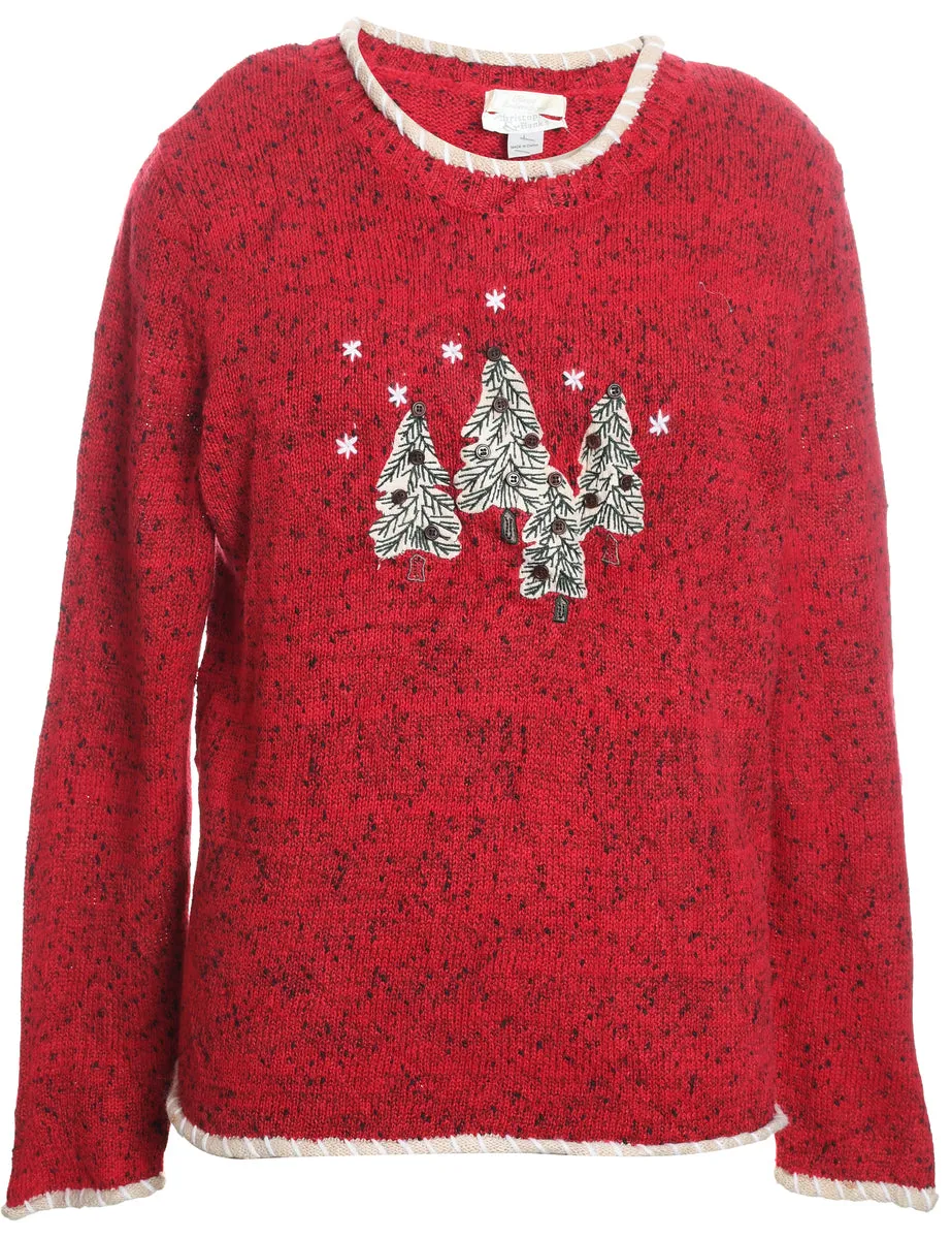 Christmas Tree Design Red Jumper  - L