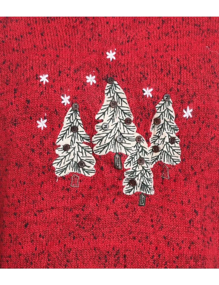 Christmas Tree Design Red Jumper  - L