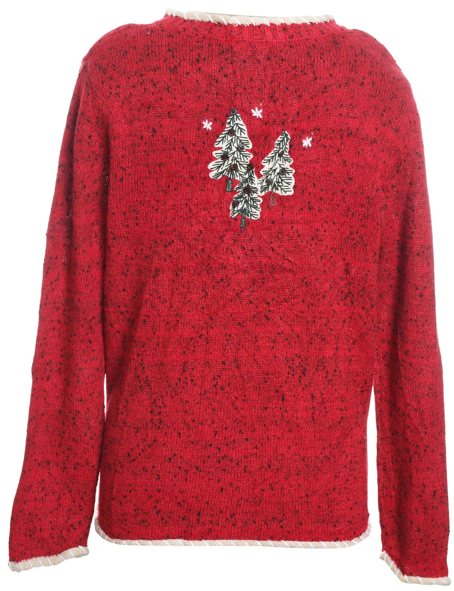 Christmas Tree Design Red Jumper  - L