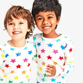 Clearance kids organic long sleeve pj top in bright rainbow stars