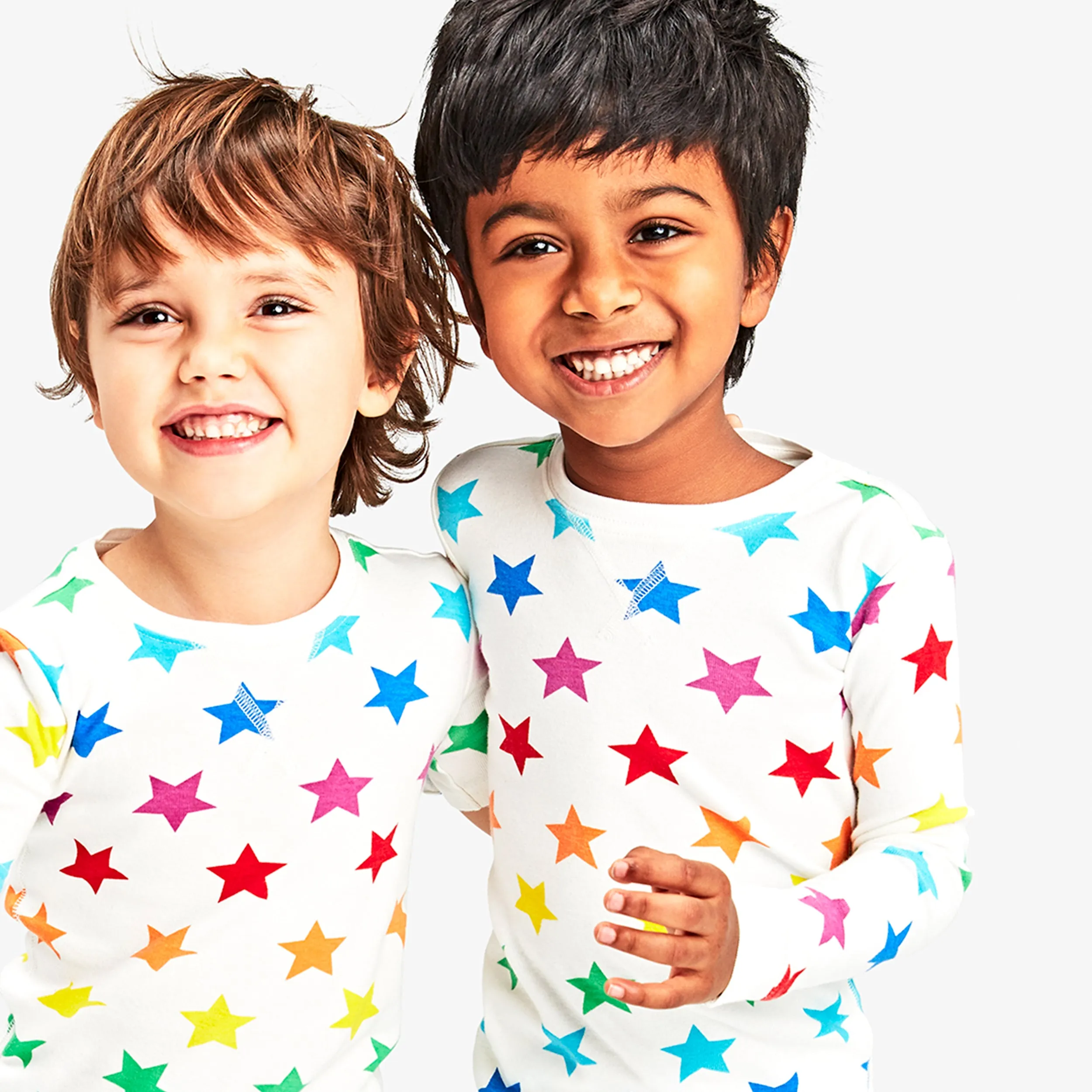 Clearance kids organic long sleeve pj top in bright rainbow stars