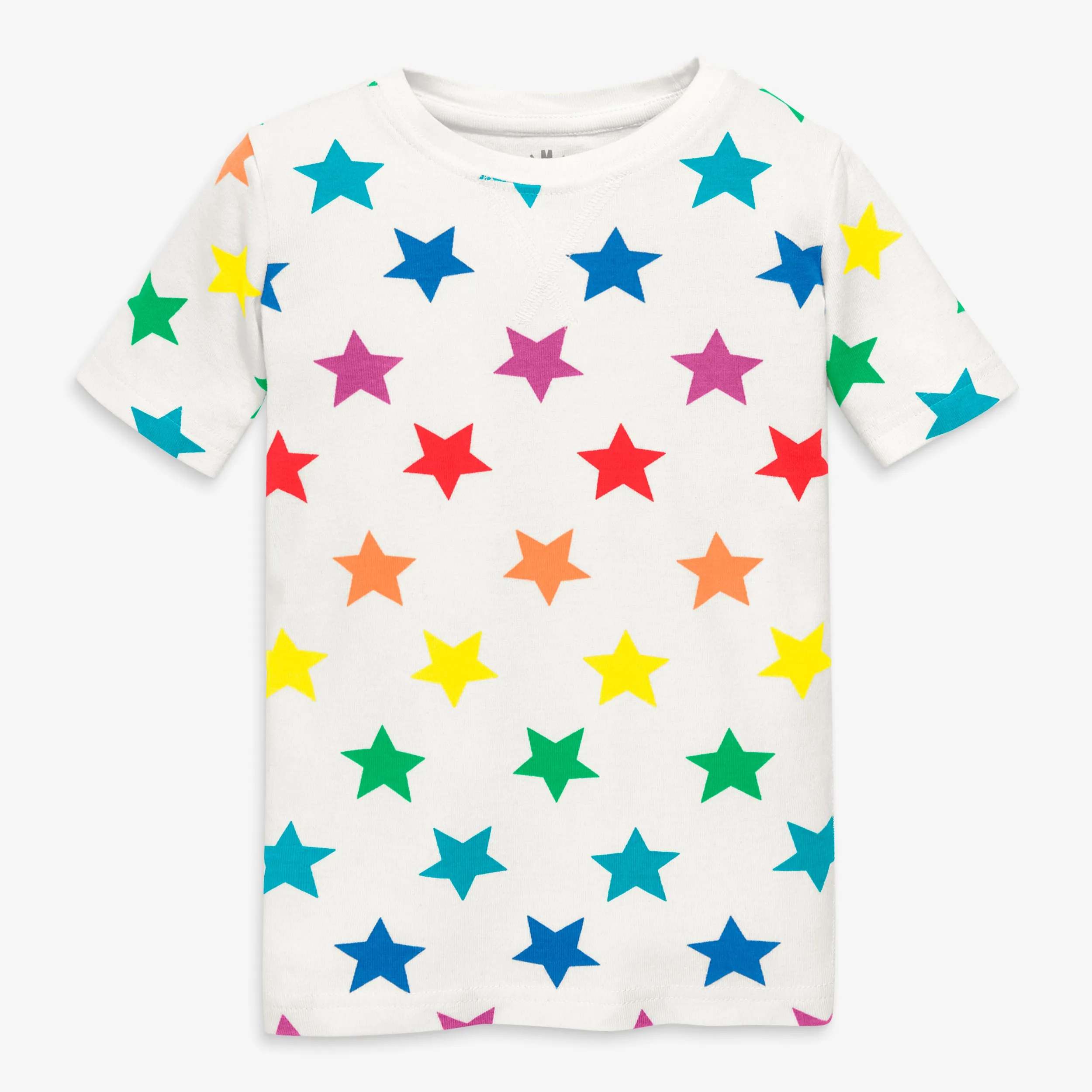 Clearance kids organic short sleeve pj top in bright rainbow stars