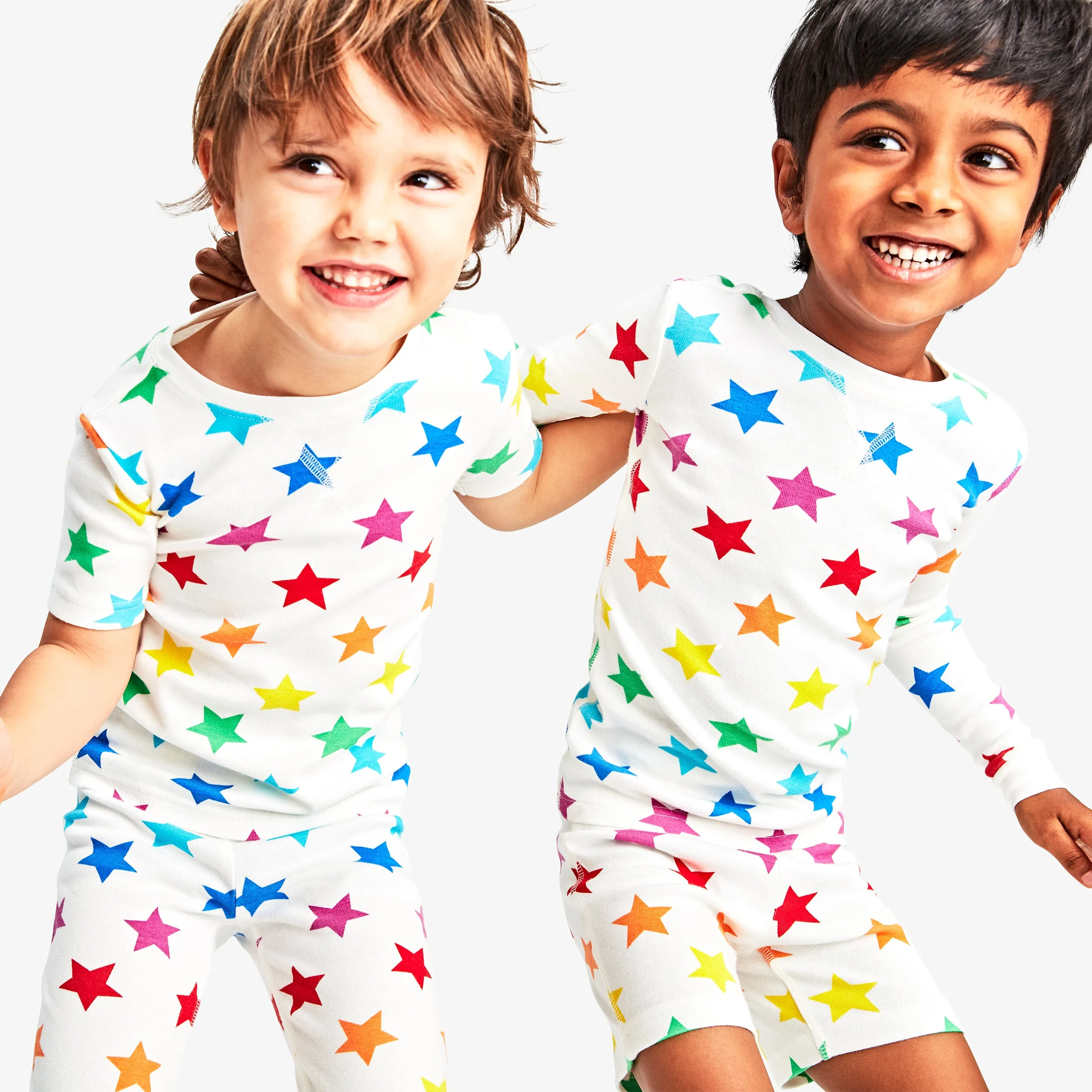 Clearance kids organic short sleeve pj top in bright rainbow stars