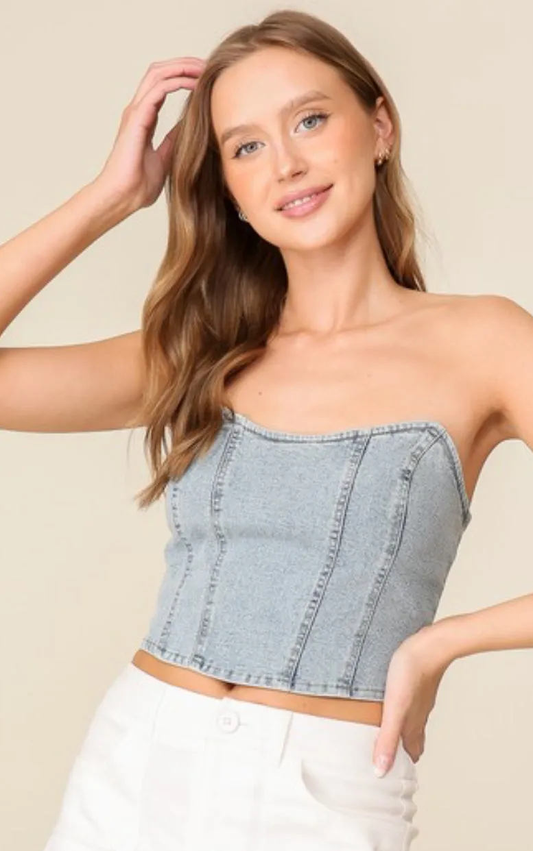 Corset Denim Knit Top