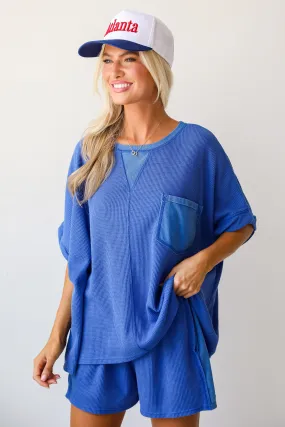 Cute Simplicity Blue Waffle Knit Tee