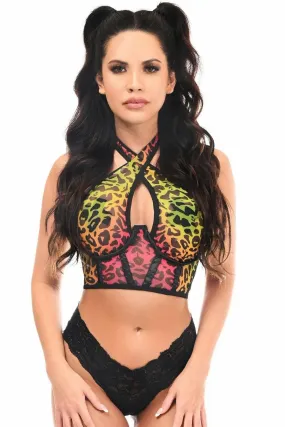 Daisy Corsets Lavish Rainbow Leopard Mesh Underwire Cincher w/Built In Halter Top