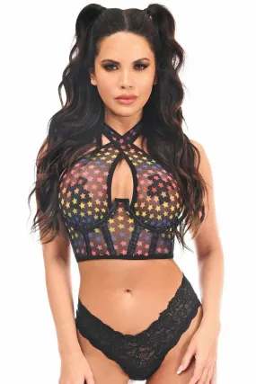 Daisy Corsets Lavish Rainbow Stars Mesh Underwire Cincher w/Built In Halter Top