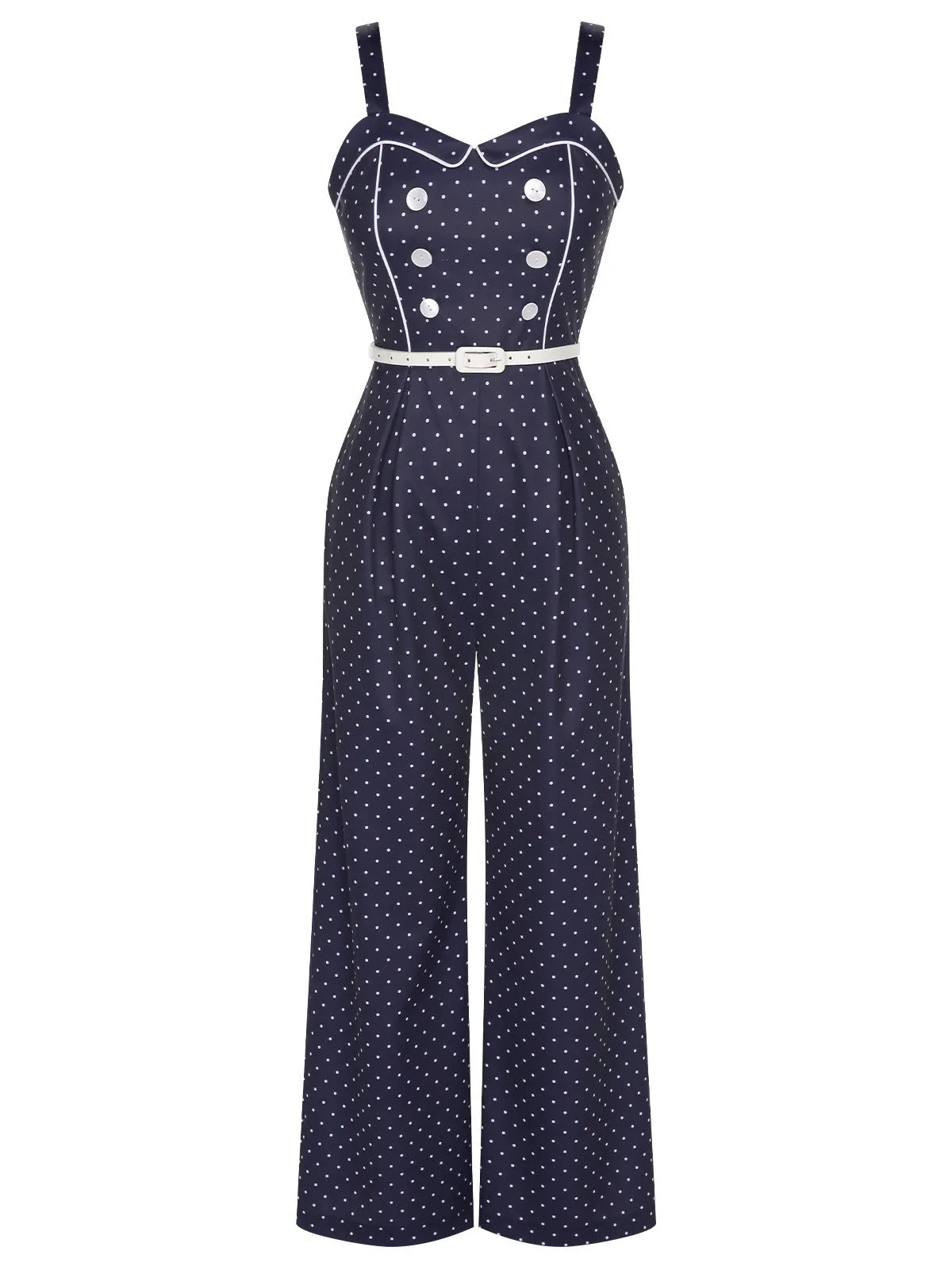 Dark Blue 1930s Polka Dots Straps Jumpsuit