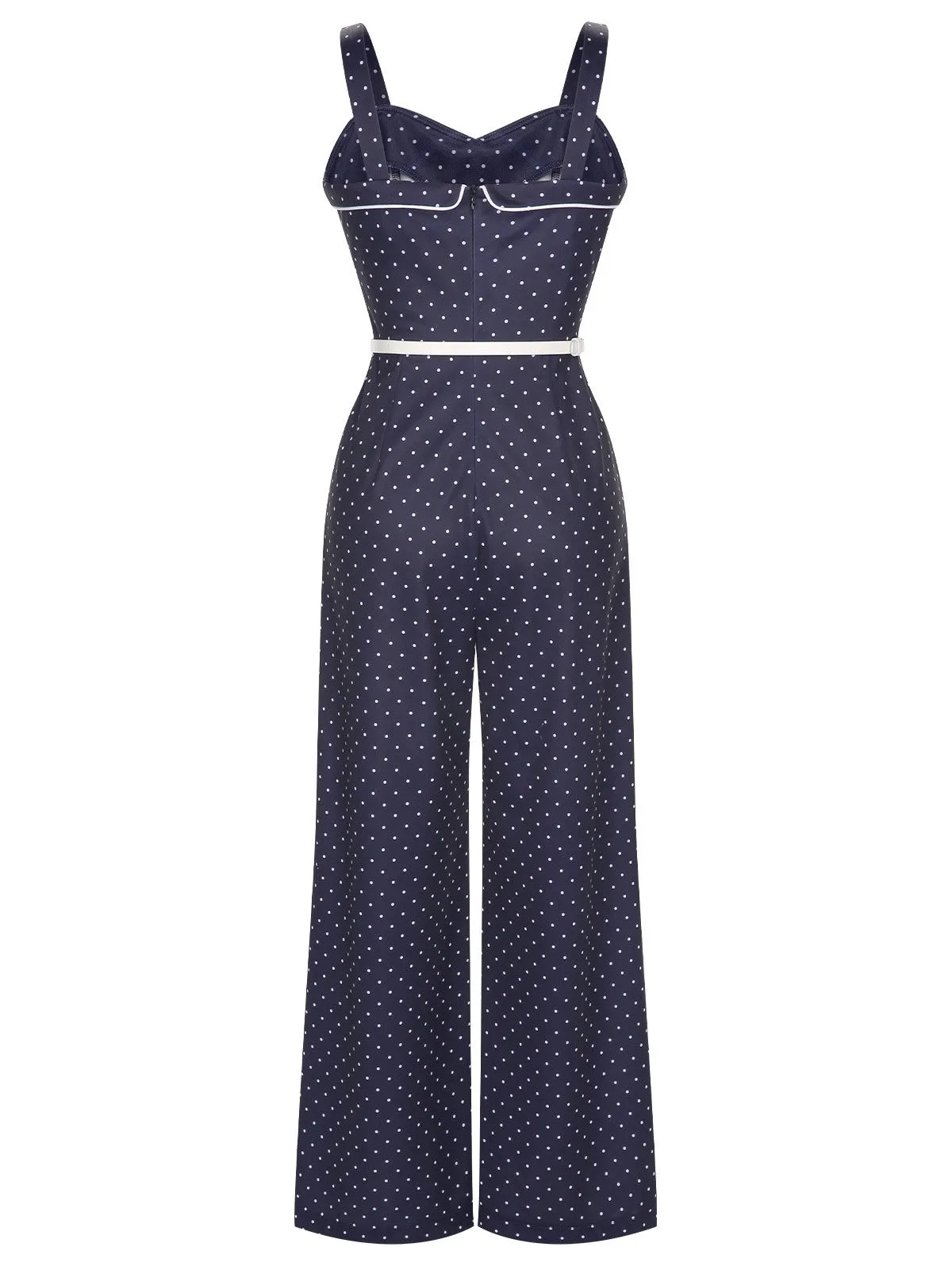 Dark Blue 1930s Polka Dots Straps Jumpsuit