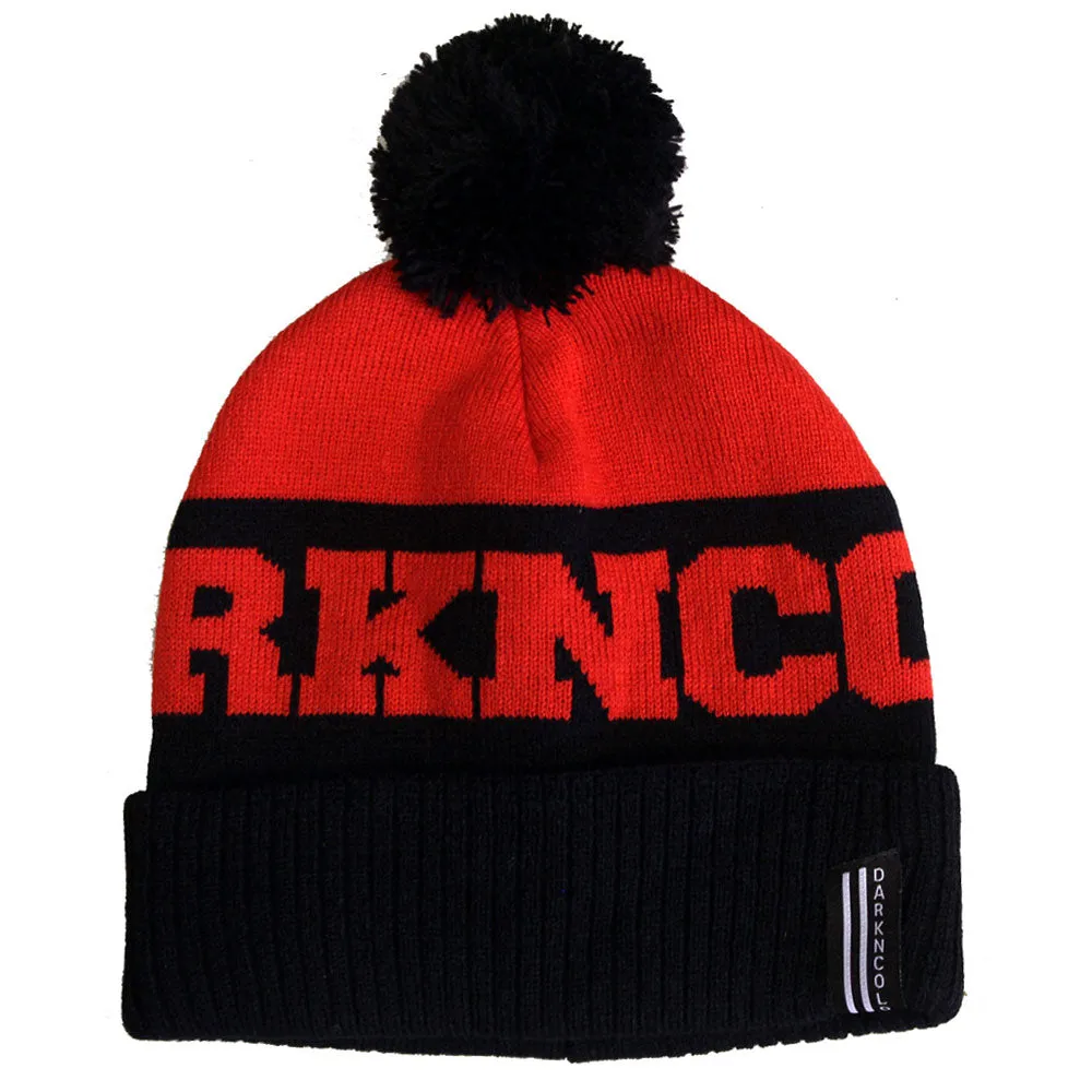 Darkncold Inner City Pom Pom Beanie Hat Black Red