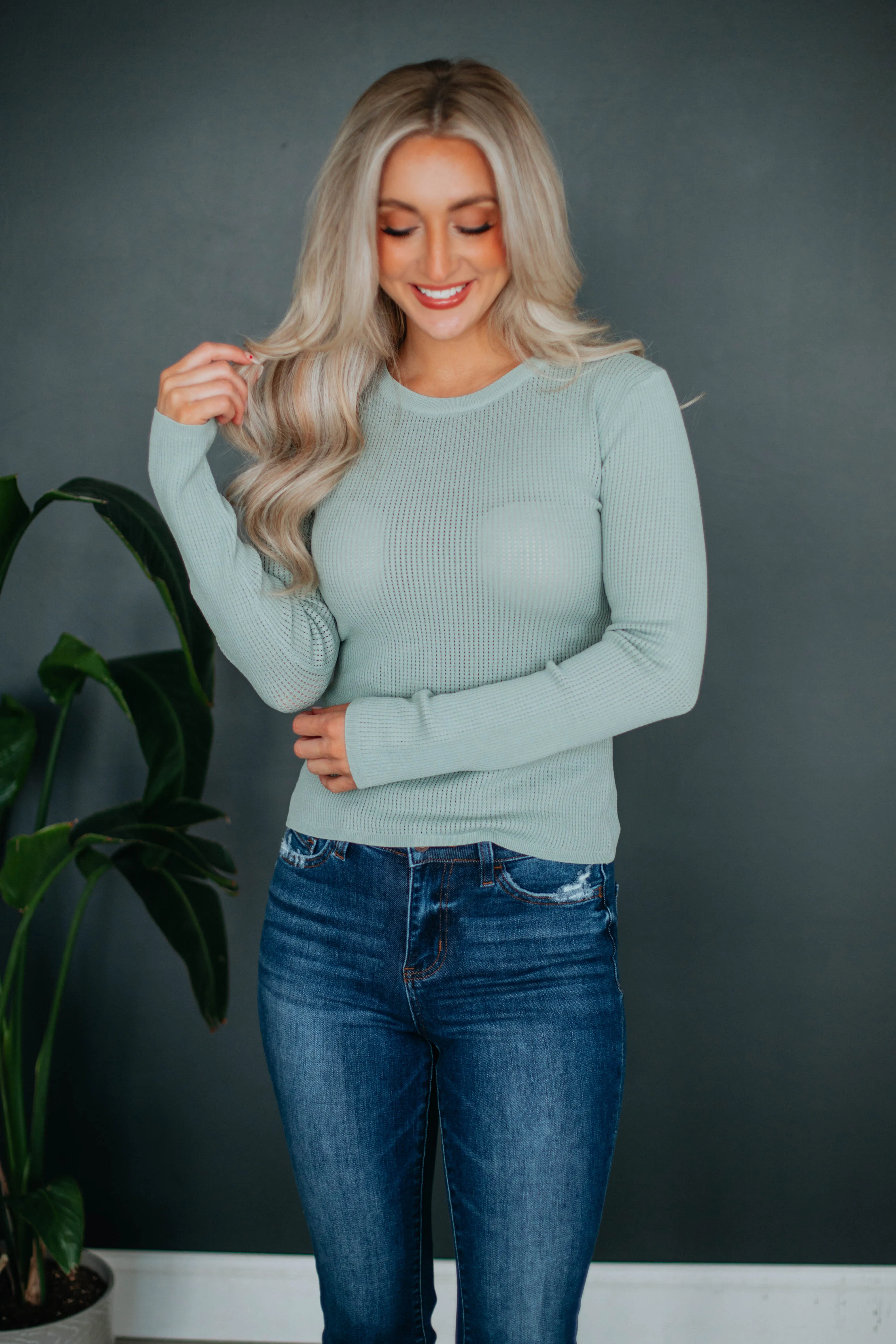 Davis Waffle Knit Top - Sage