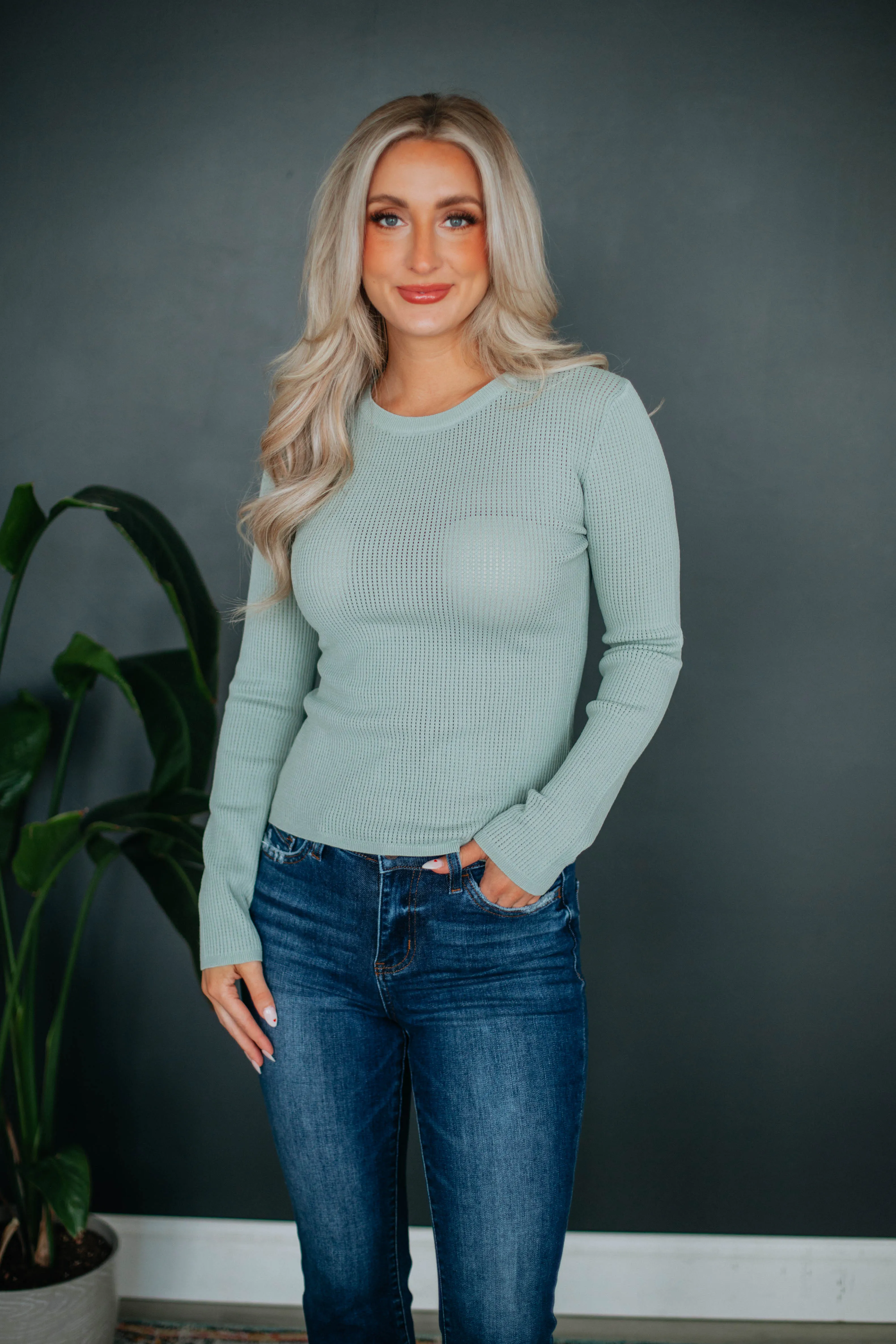 Davis Waffle Knit Top - Sage