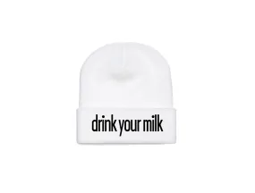 Drink Your Milk - Embroidered White Winter Beanie