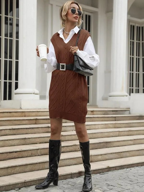 Elegant Knit V-Neck Dress for Effortless Autumn Fashion