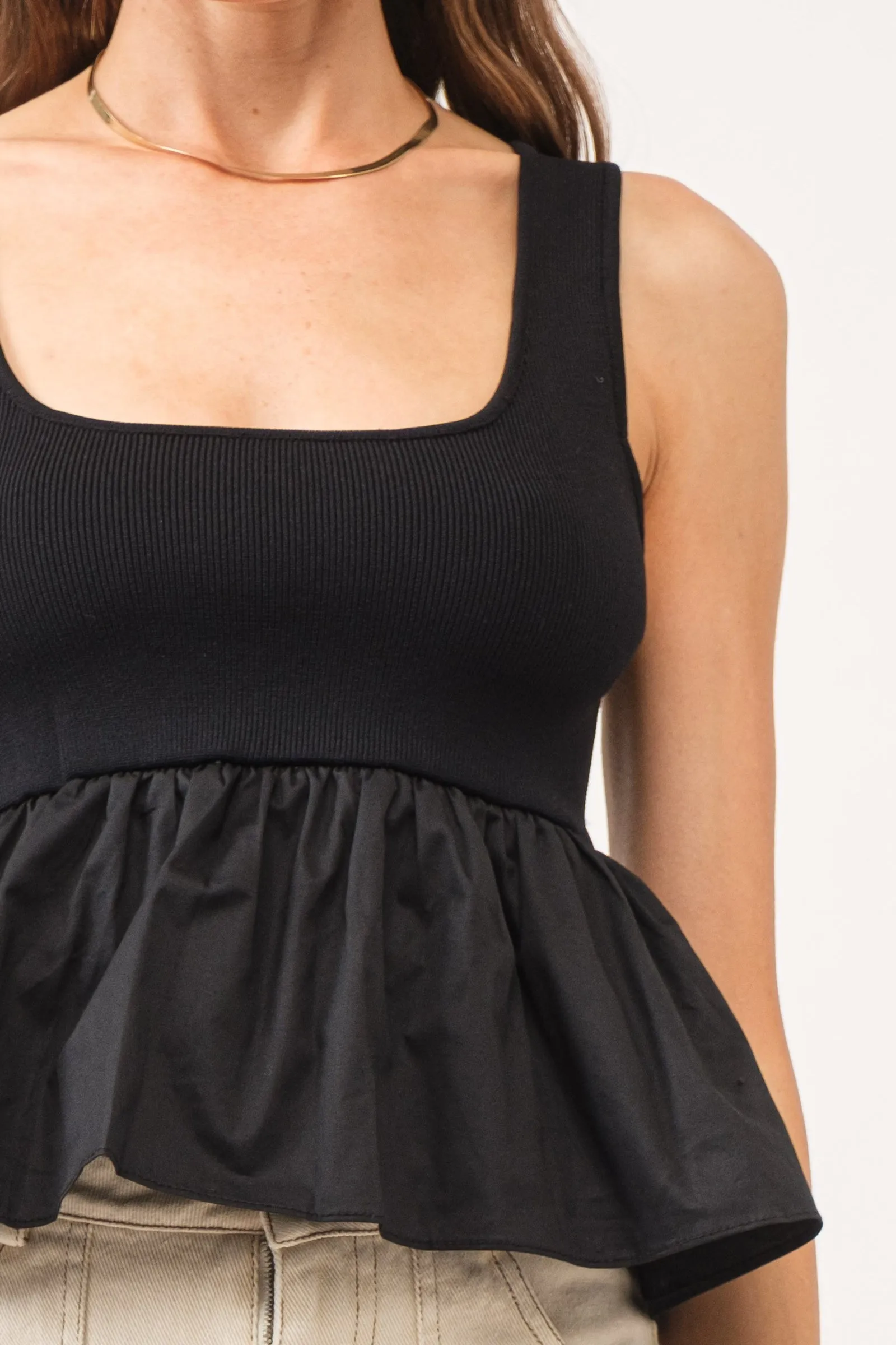 Ellison Knit Peplum Tank Top Black