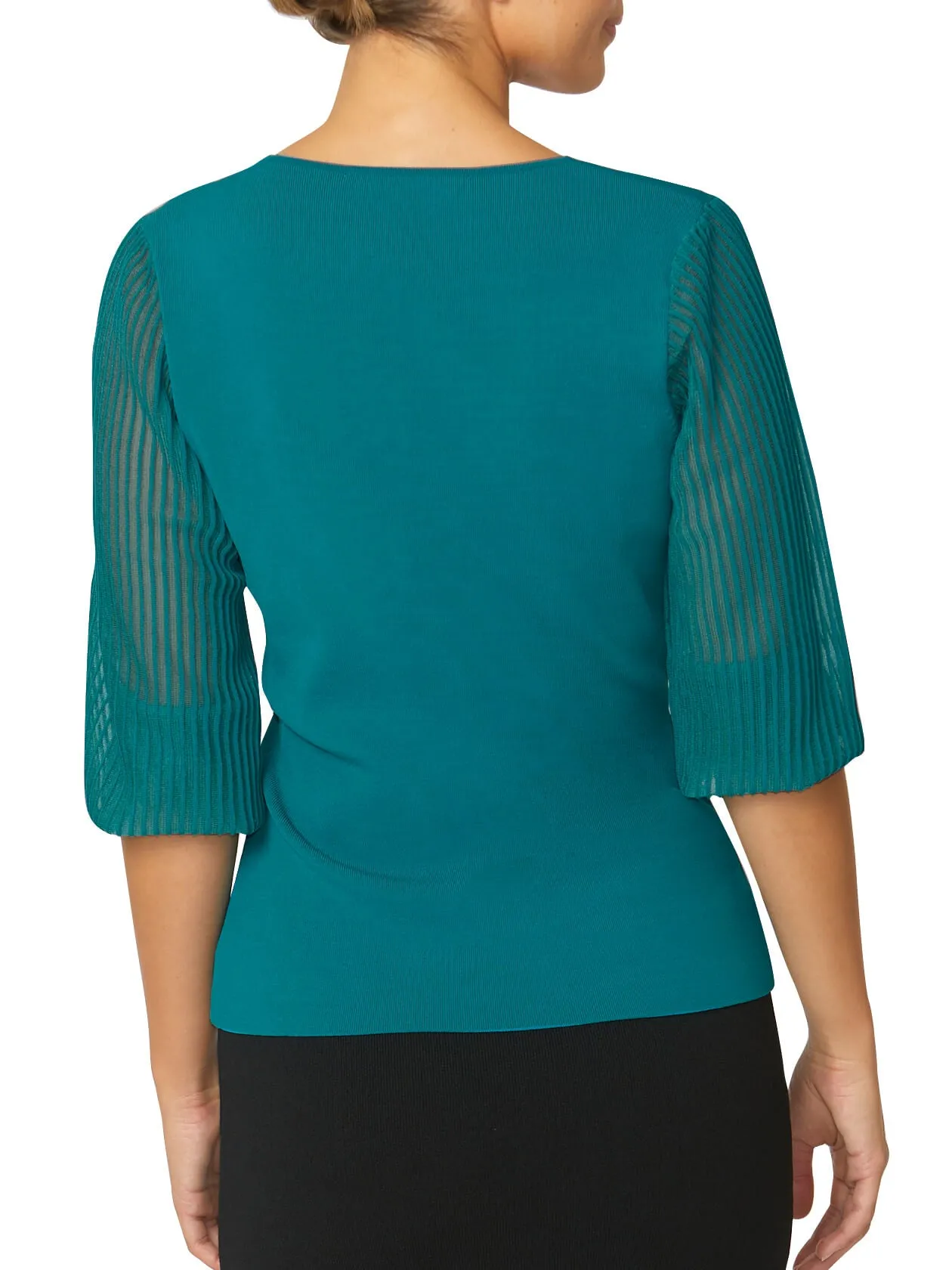 Emilie Teal Sheer Sleeve Top