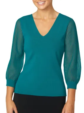 Emilie Teal Sheer Sleeve Top