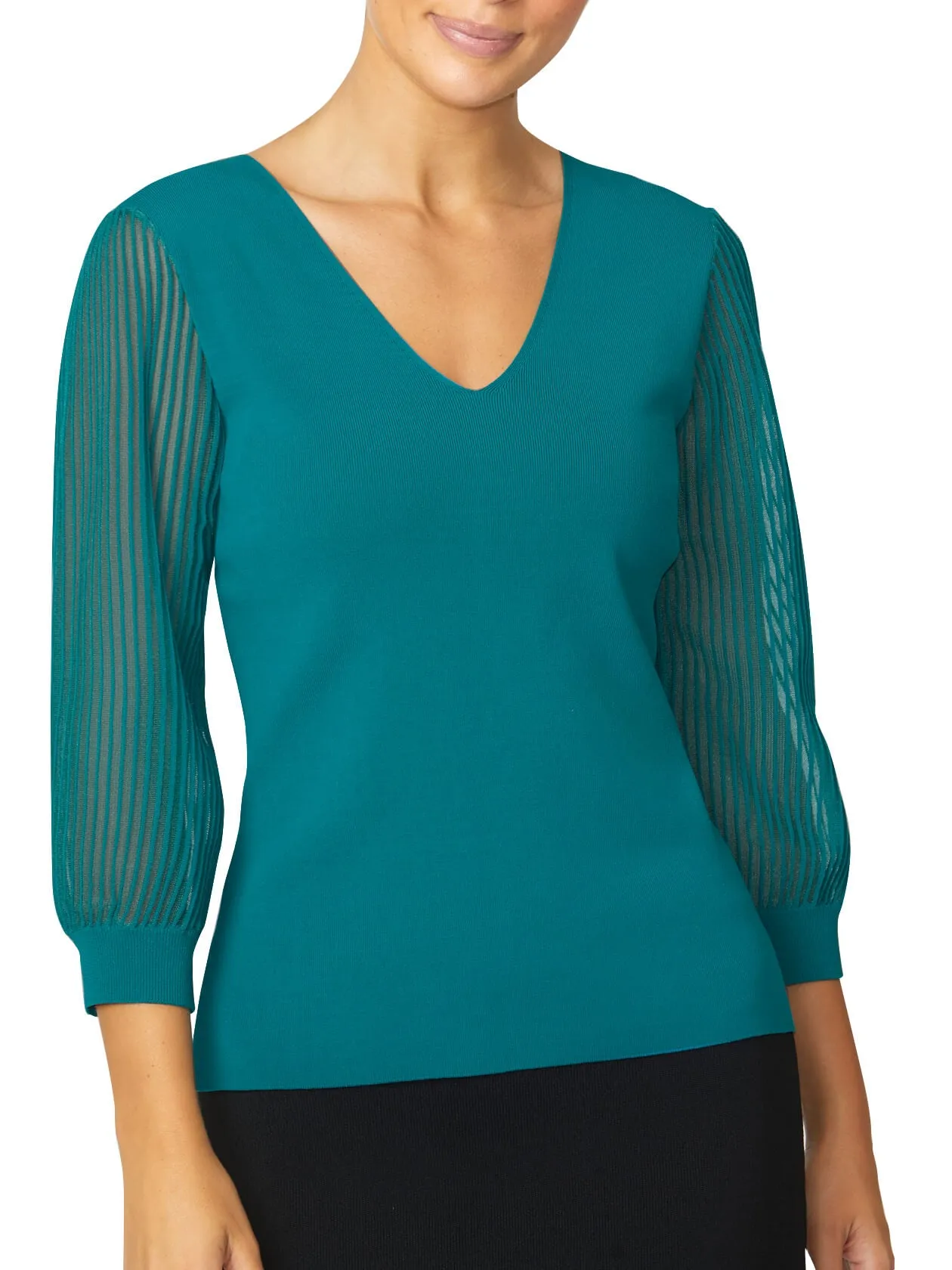 Emilie Teal Sheer Sleeve Top