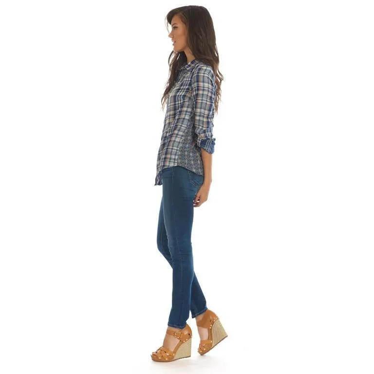 Evan Navy Plaid Top