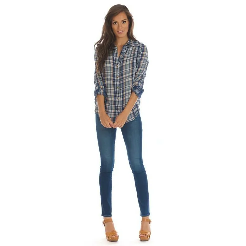 Evan Navy Plaid Top