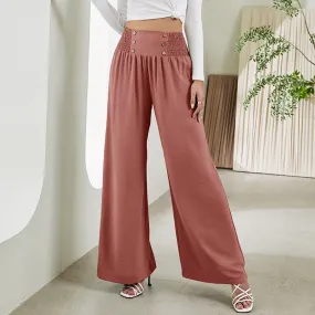 Fashion Elastic High Waist Wide Leg Trousers Wholesale Women Pants