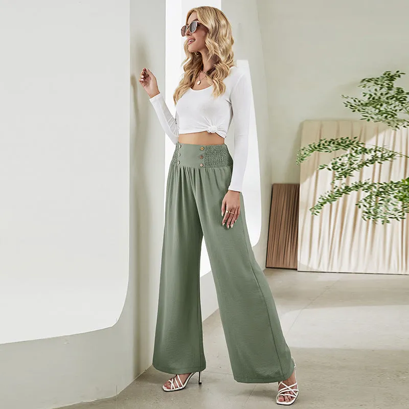 Fashion Elastic High Waist Wide Leg Trousers Wholesale Women Pants