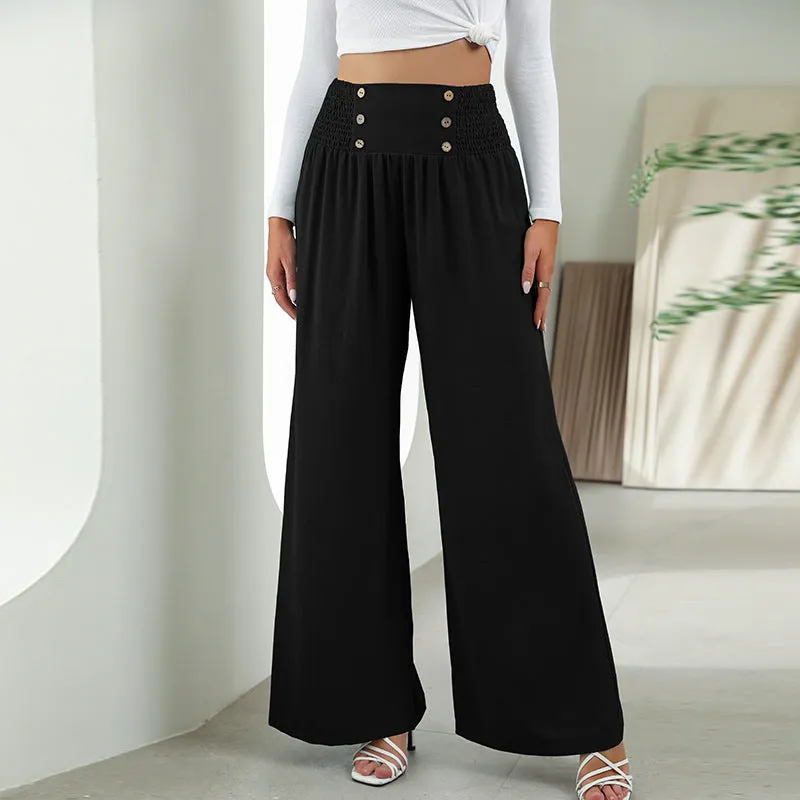 Fashion Elastic High Waist Wide Leg Trousers Wholesale Women Pants