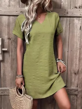 Fashion Women Dress Full Size V-Neck Short Sleeve Mini Dress