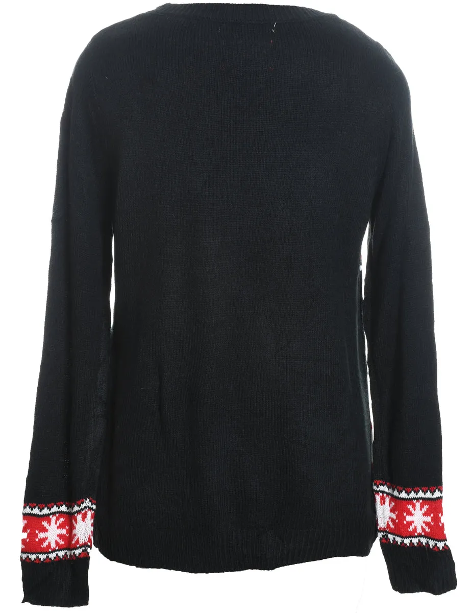 Festive Season Black Classic Knit Christmas Jumper - M