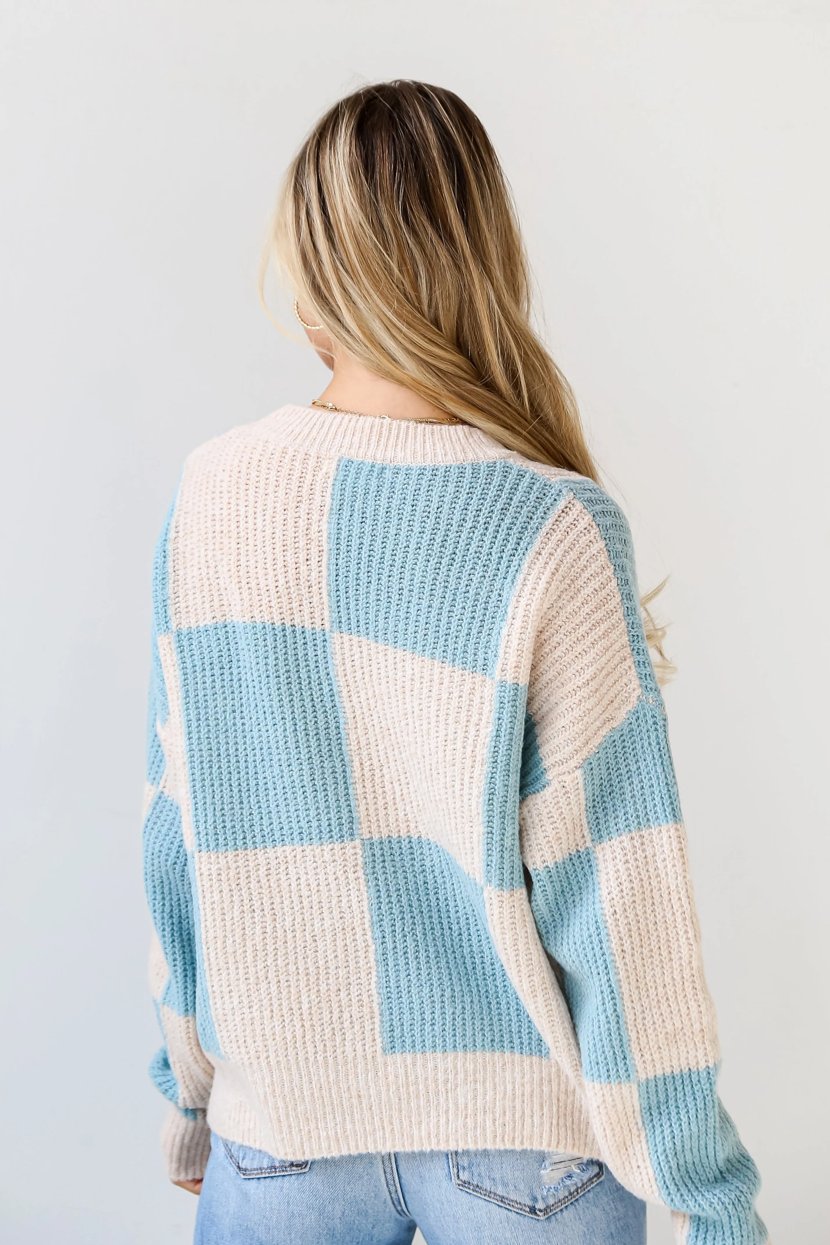 FINAL SALE - Cuddly Darling Light Blue Checkered Sweater