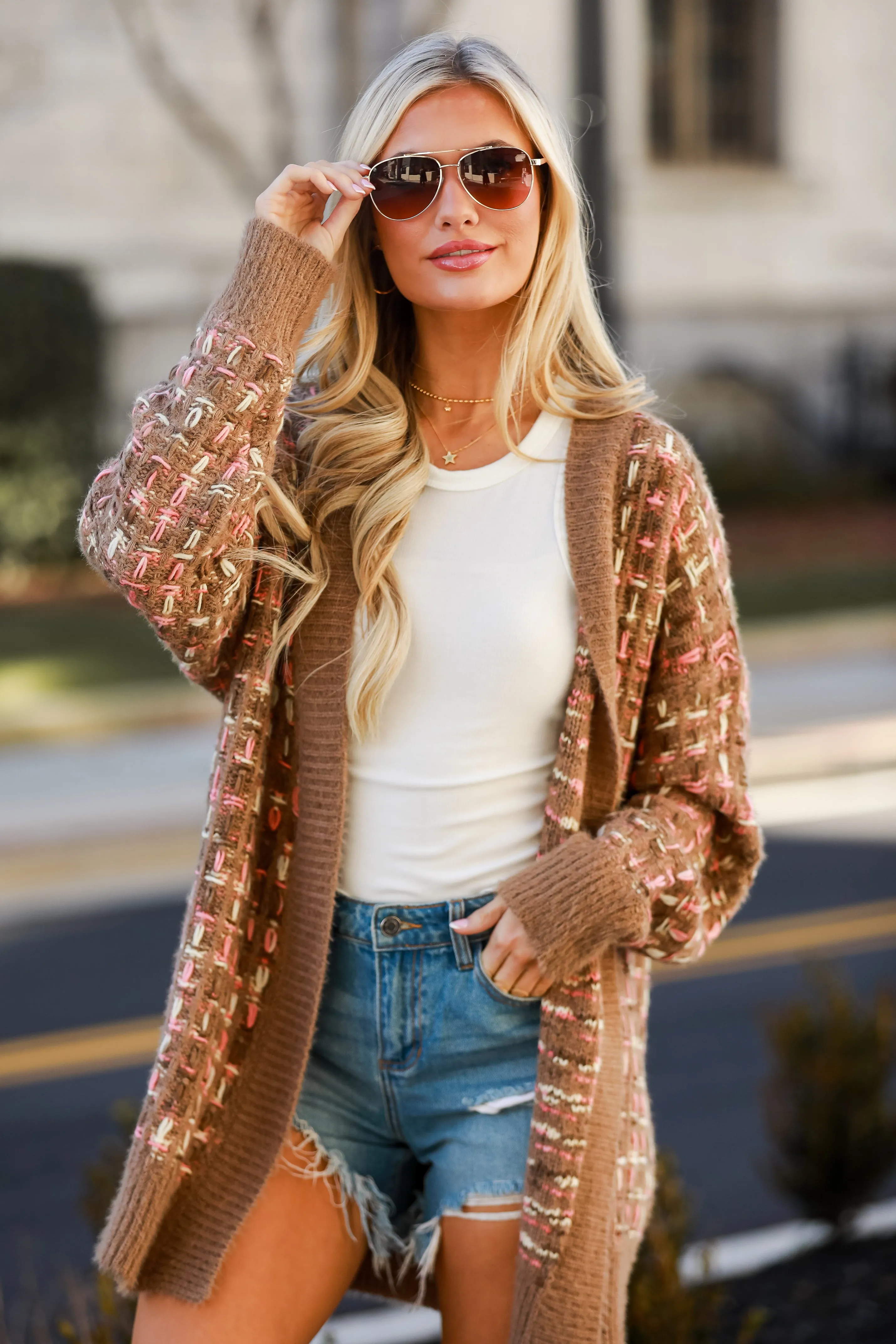 FINAL SALE - Cuddly Instinct Mocha Plaid Stitch Cardigan