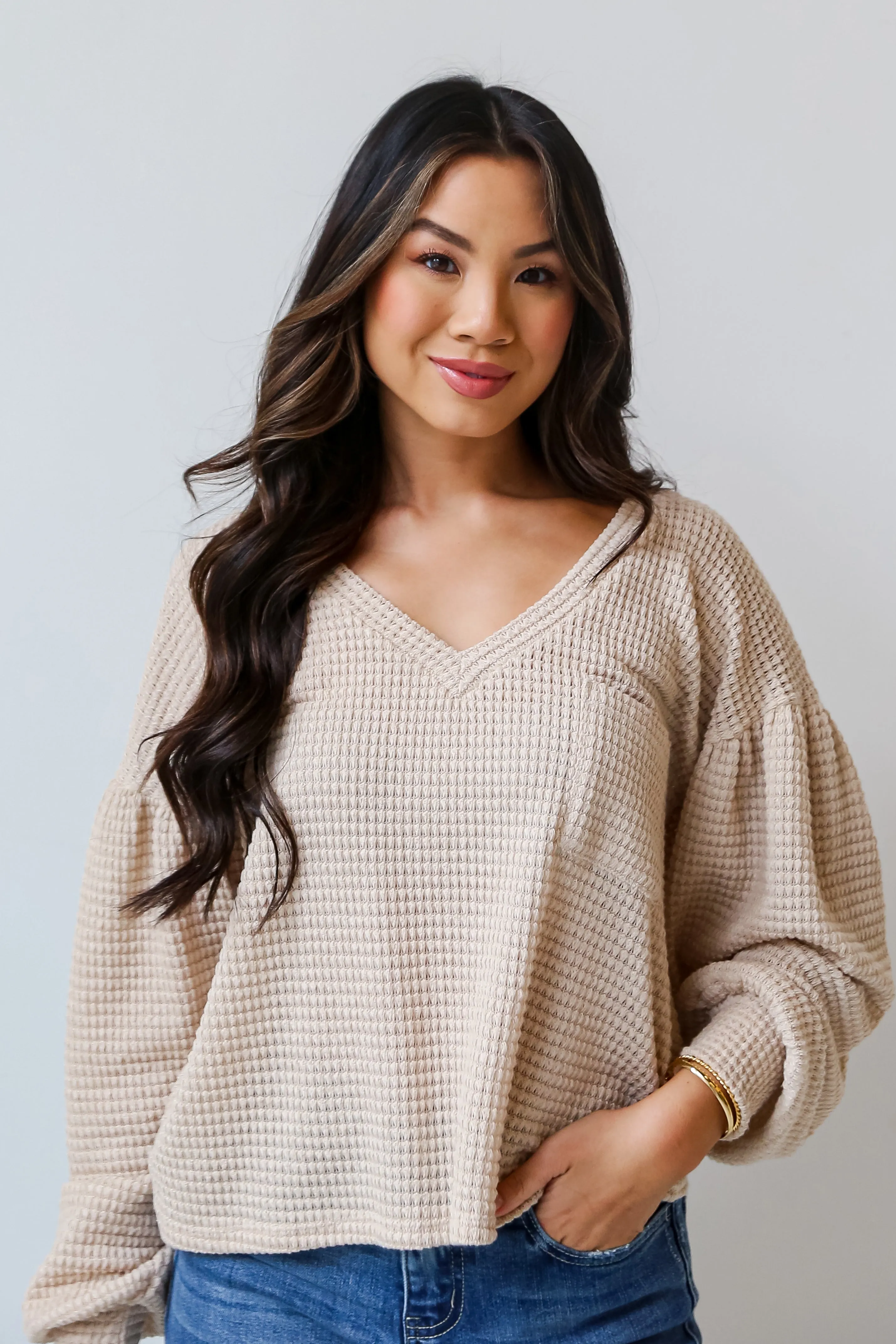 FINAL SALE - Fresh Take Oatmeal Waffle Knit Top - DOORBUSTER