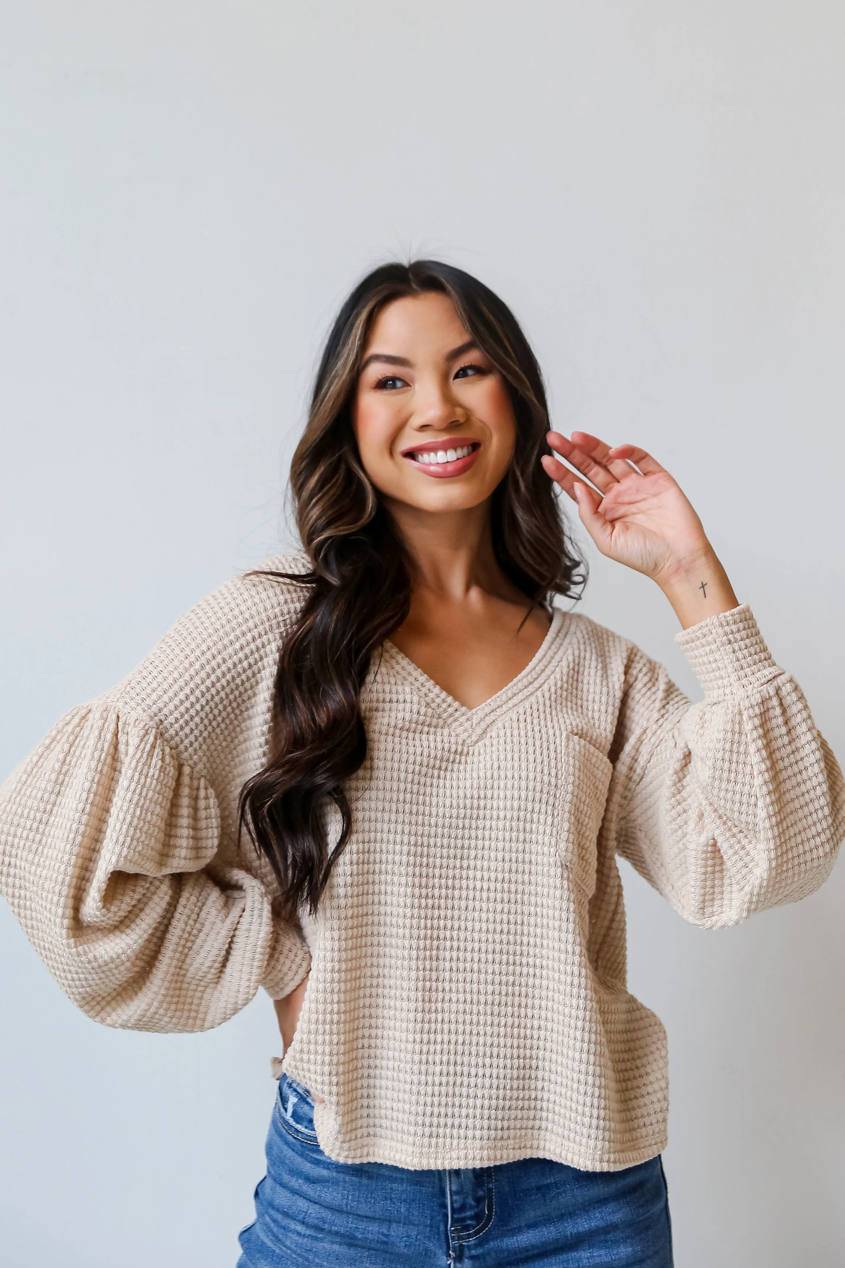 FINAL SALE - Fresh Take Oatmeal Waffle Knit Top - DOORBUSTER