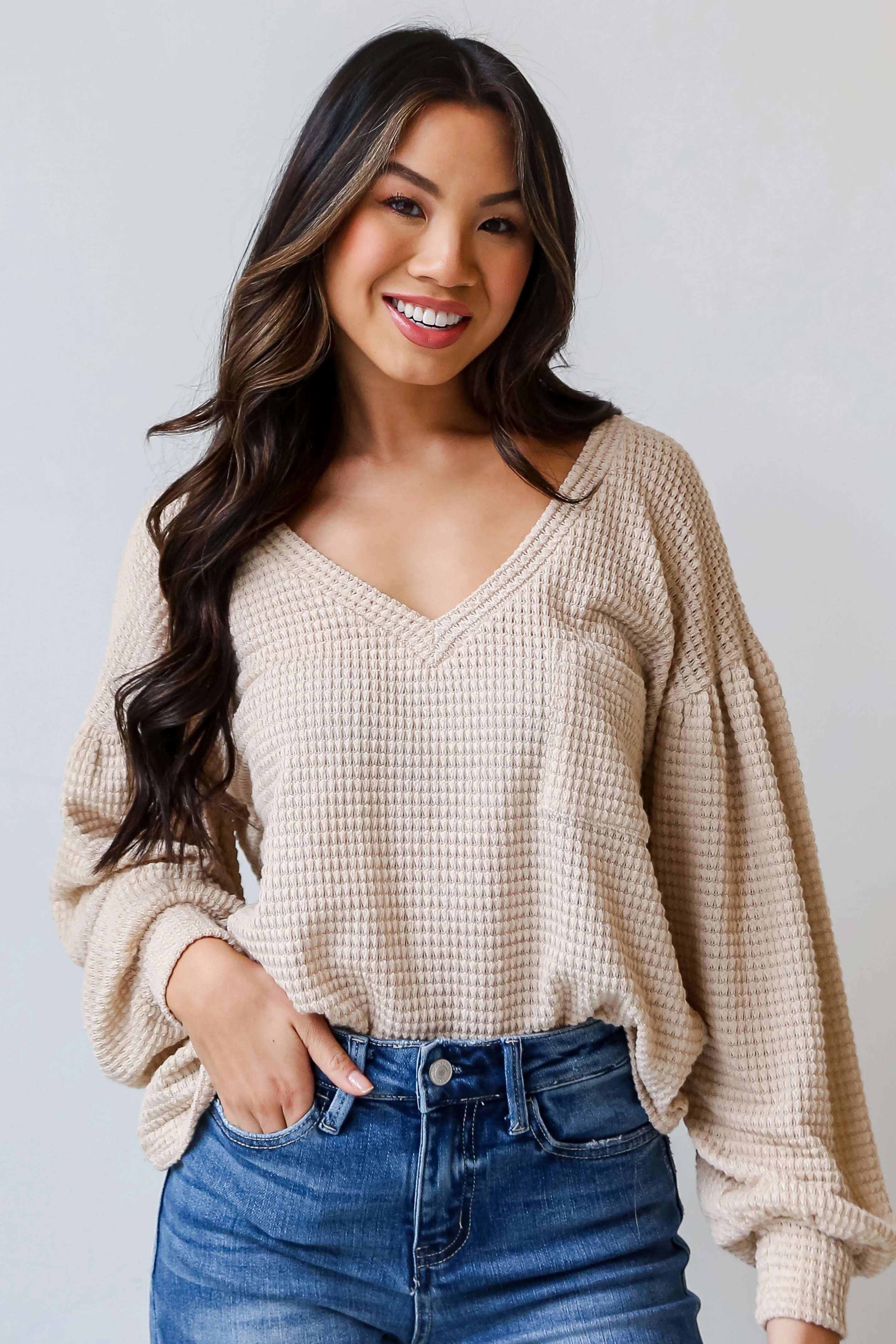 FINAL SALE - Fresh Take Oatmeal Waffle Knit Top - DOORBUSTER